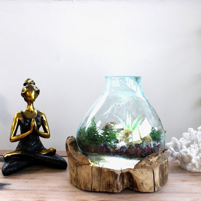 Molten Glass Fish Bowl On Wood Stand – 3.7 L Display Tank