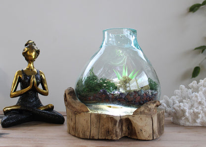 Molten Glass Fish Bowl On Wood Stand – 3.7 L Display Tank