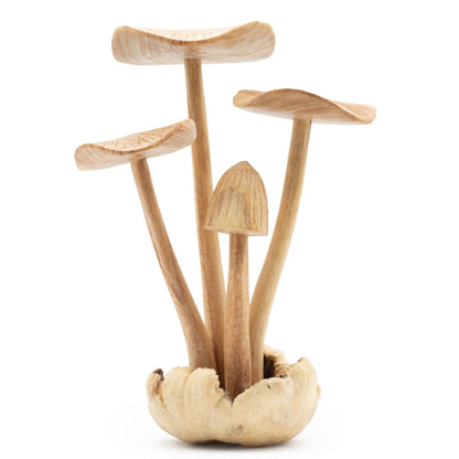 Hand-Carved Parasite Wood Mushroom Sculpture Set