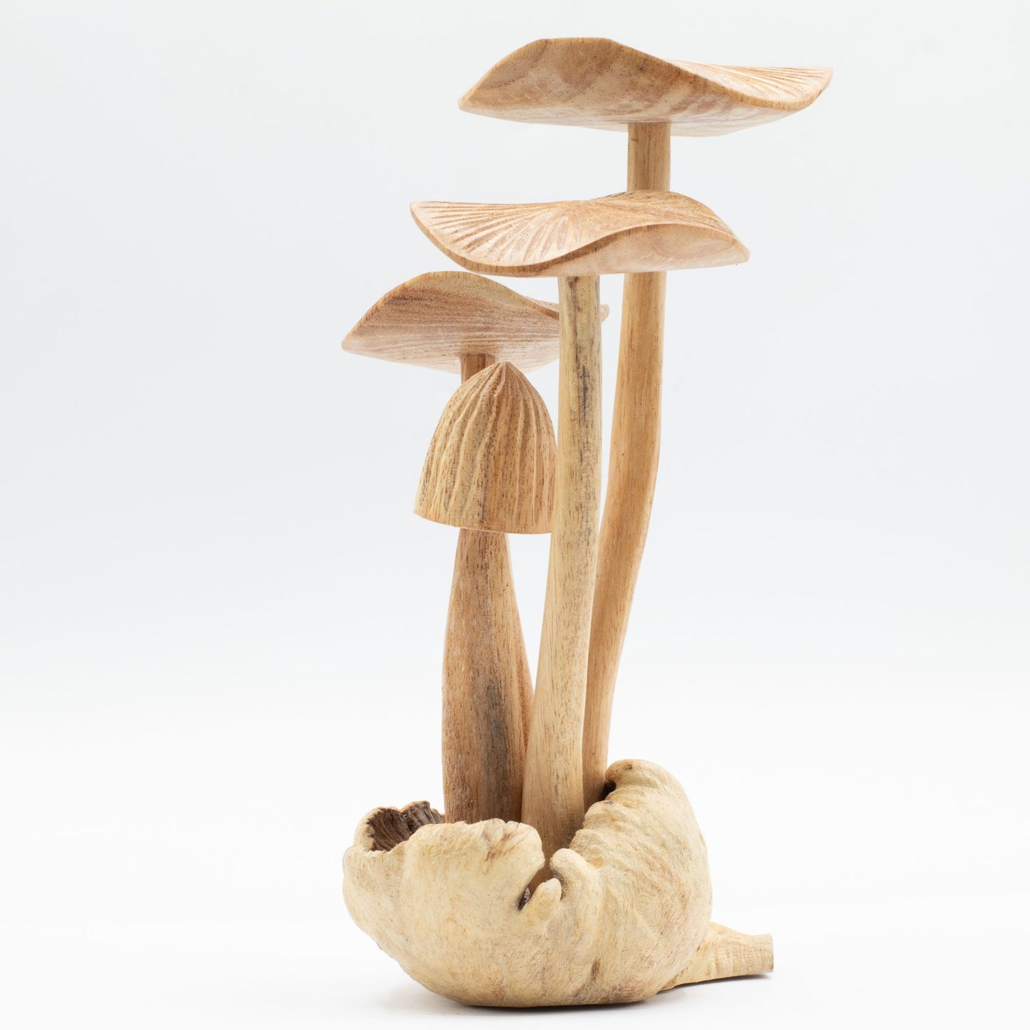Hand-Carved Parasite Wood Mushroom Sculpture Set