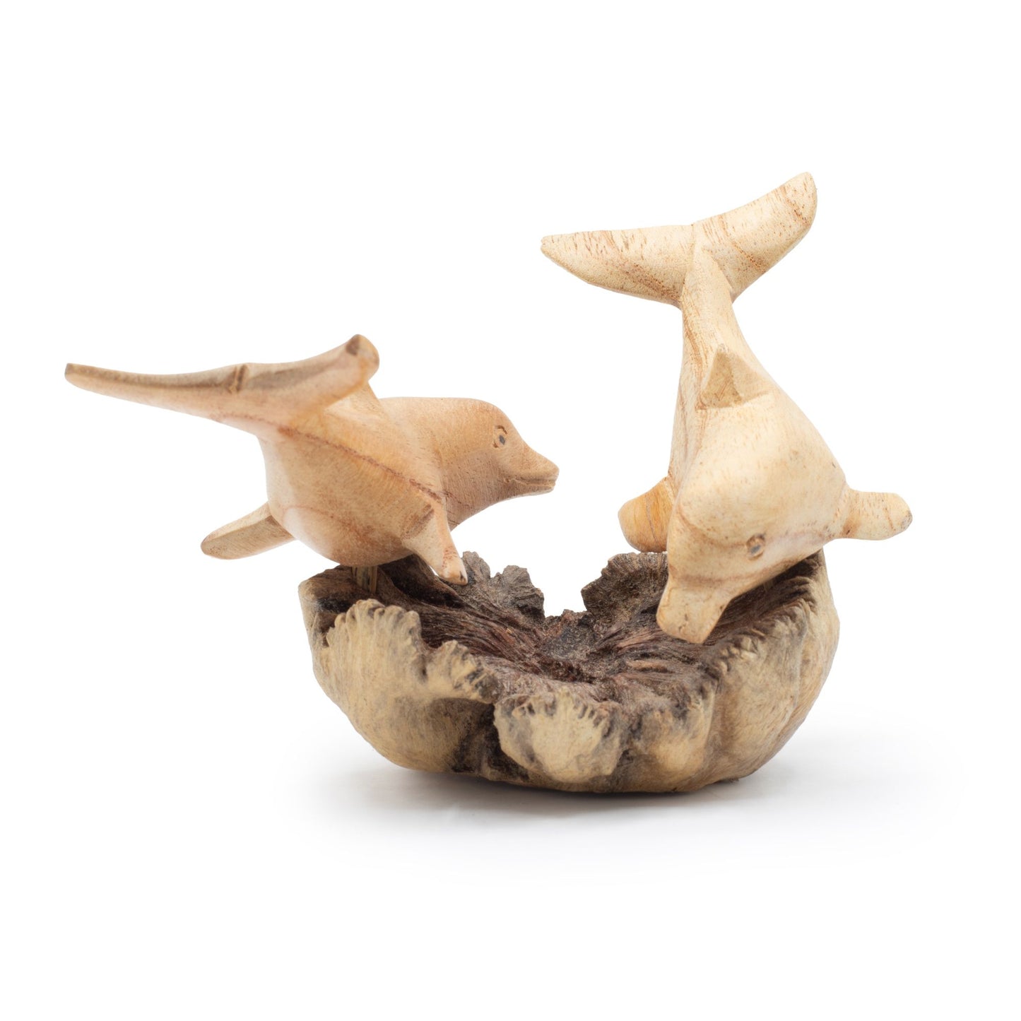 Hand-Carved Parasite Wood Dolphin Sculpture Decor