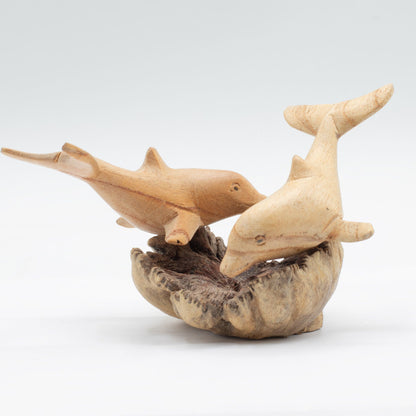 Hand-Carved Parasite Wood Dolphin Sculpture Decor