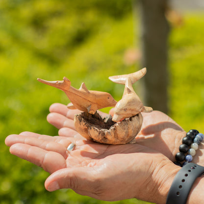 Hand-Carved Parasite Wood Dolphin Sculpture Decor