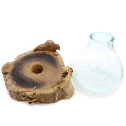 Molten Glass Fish Bowl On Wood Stand – 3.7 L Display Tank