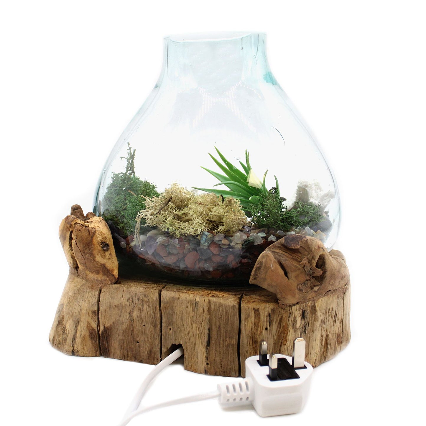 Molten Glass Fish Bowl On Wood Stand – 3.7 L Display Tank