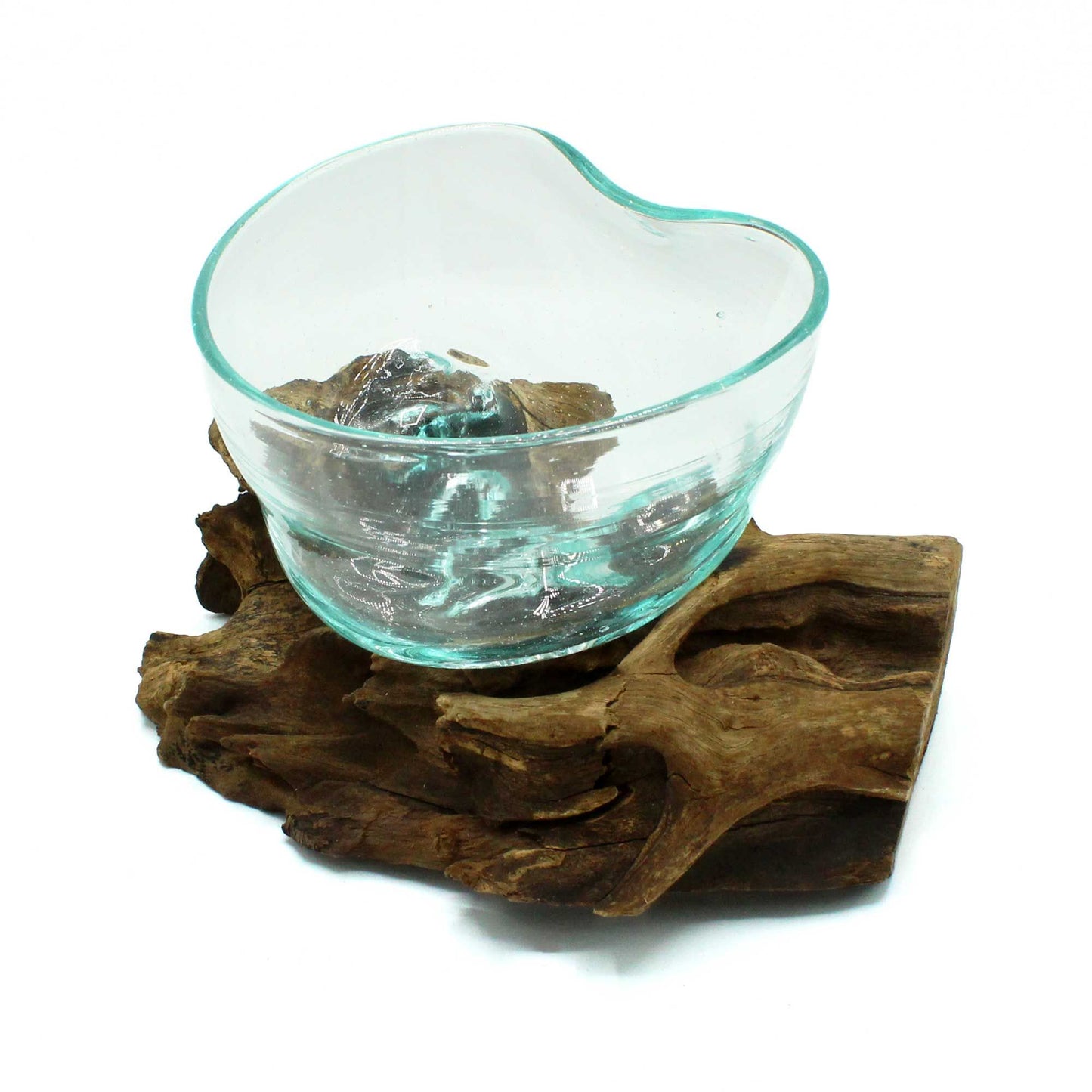 Molten Glass Misshapen Bowl on Natural Wood Base