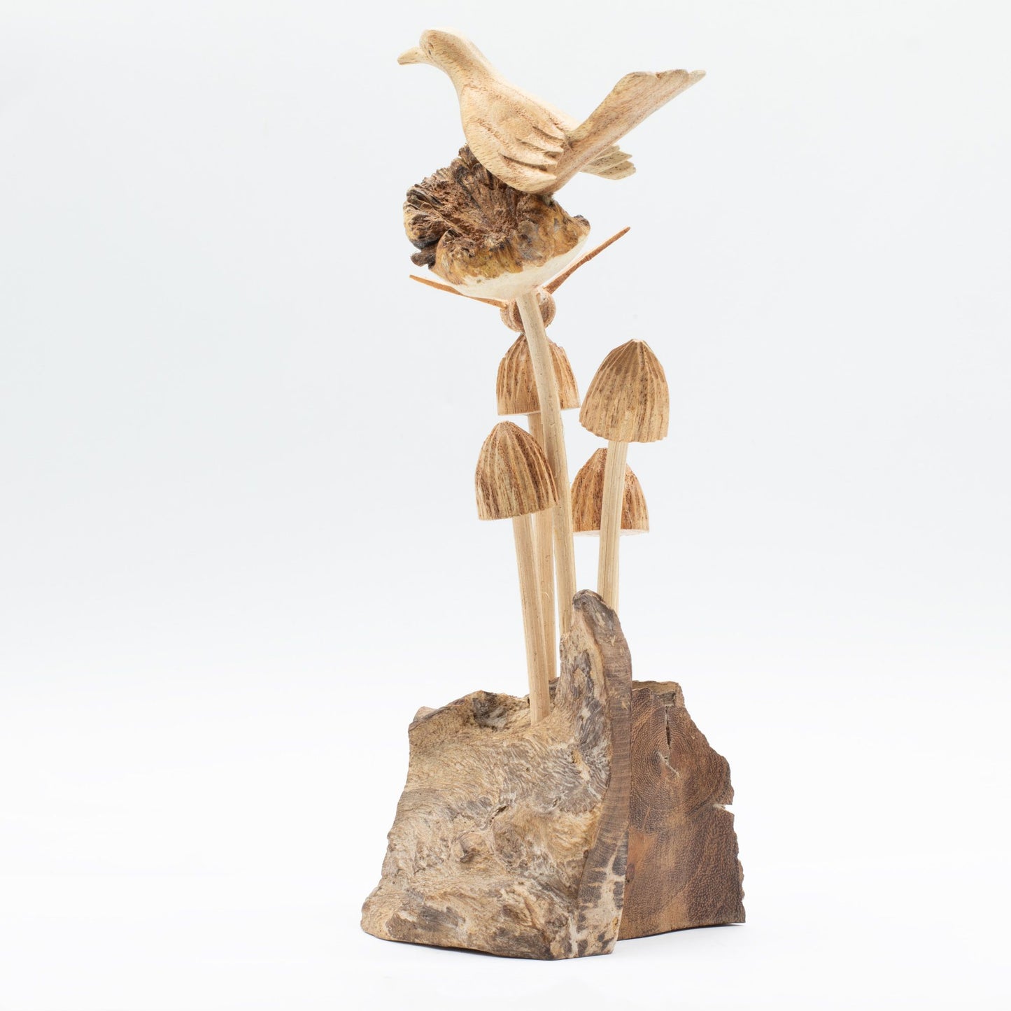 Handmade Parasite Wood Carving Bird, Bee & Mushrooms