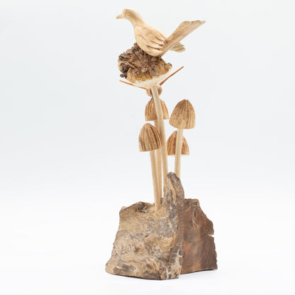 Handmade Parasite Wood Carving Bird, Bee & Mushrooms